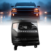 FULL LED Projector Headlight Assembly Compatible with 2016-2018 Chevy Silverado 1500 2019 Silverado 1500 LD Right Passenger Side Black Replace 84893098 GM2503456 Bumper Head Lamp